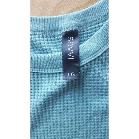 SAVVI Cold Shoulder Thermal Weave Caribbean Blue Long Sleeve top, Large - Picture 2 of 6